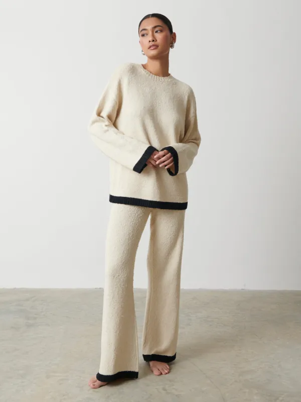 Roxie Contrast Textured Knit Trouser - Cream sold by Pretty Lavish