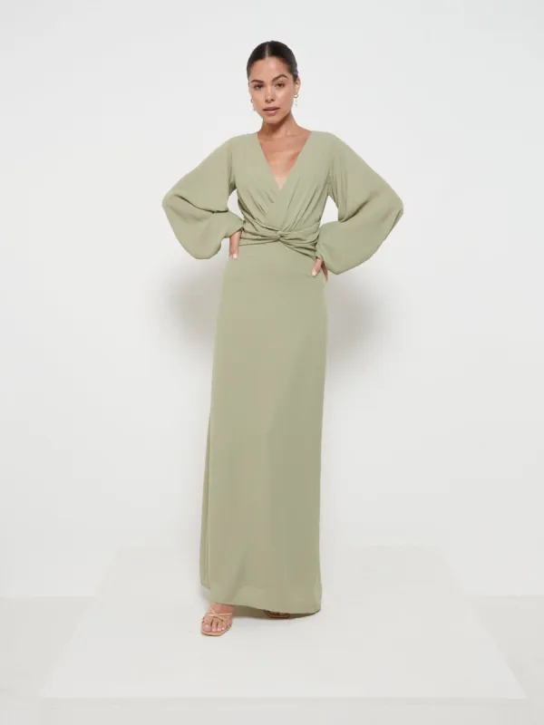 Nellie Knot Maxi Bridesmaid Dress - Olive sold by Pretty Lavish