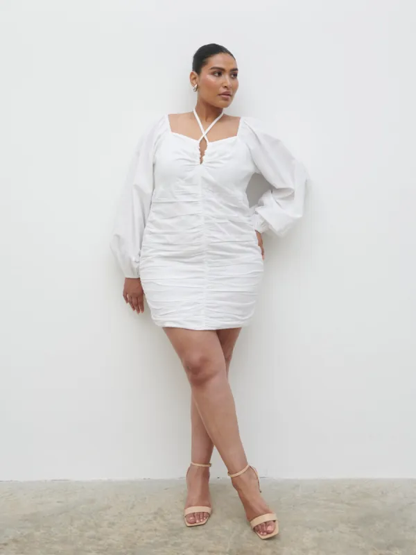 Renna Ruched Front Mini Dress Curve - Natural sold by Pretty Lavish