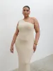 Juno One Shoulder Knit Maxi Dress Curve - Oatmeal sold by Pretty Lavish