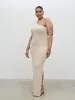Juno One Shoulder Knit Maxi Dress Curve - Oatmeal sold by Pretty Lavish