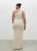 Juno One Shoulder Knit Maxi Dress Curve - Oatmeal sold by Pretty Lavish