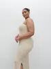 Juno One Shoulder Knit Maxi Dress Curve - Oatmeal sold by Pretty Lavish