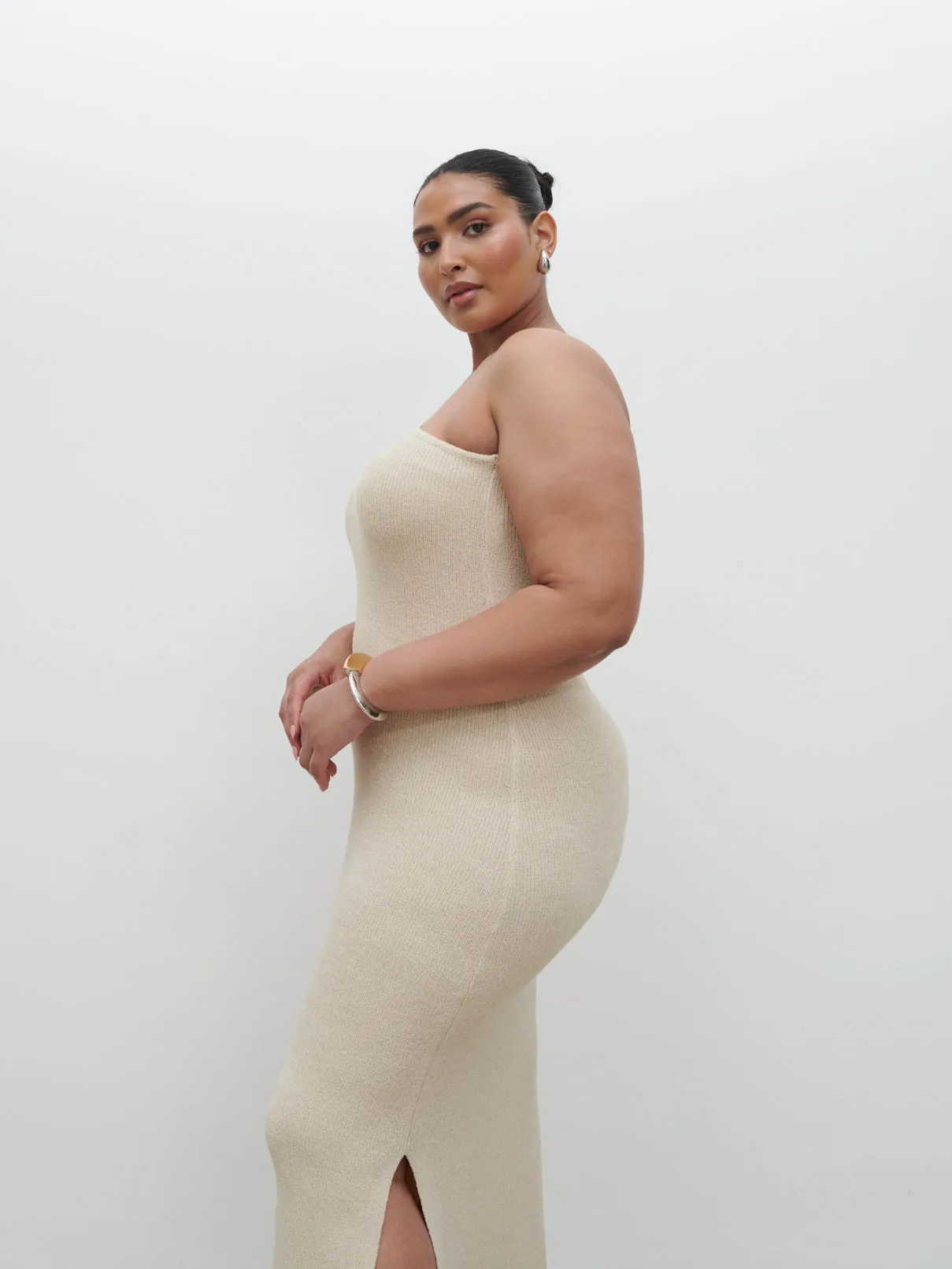 Juno One Shoulder Knit Maxi Dress Curve - Oatmeal sold by Pretty Lavish product image thumbnail 4