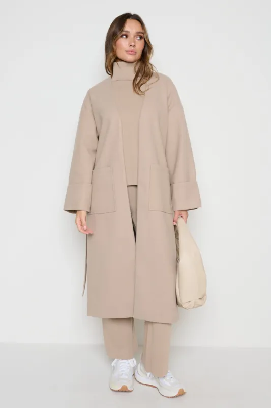 Reece Wrap Coat - Taupe sold by Pretty Lavish