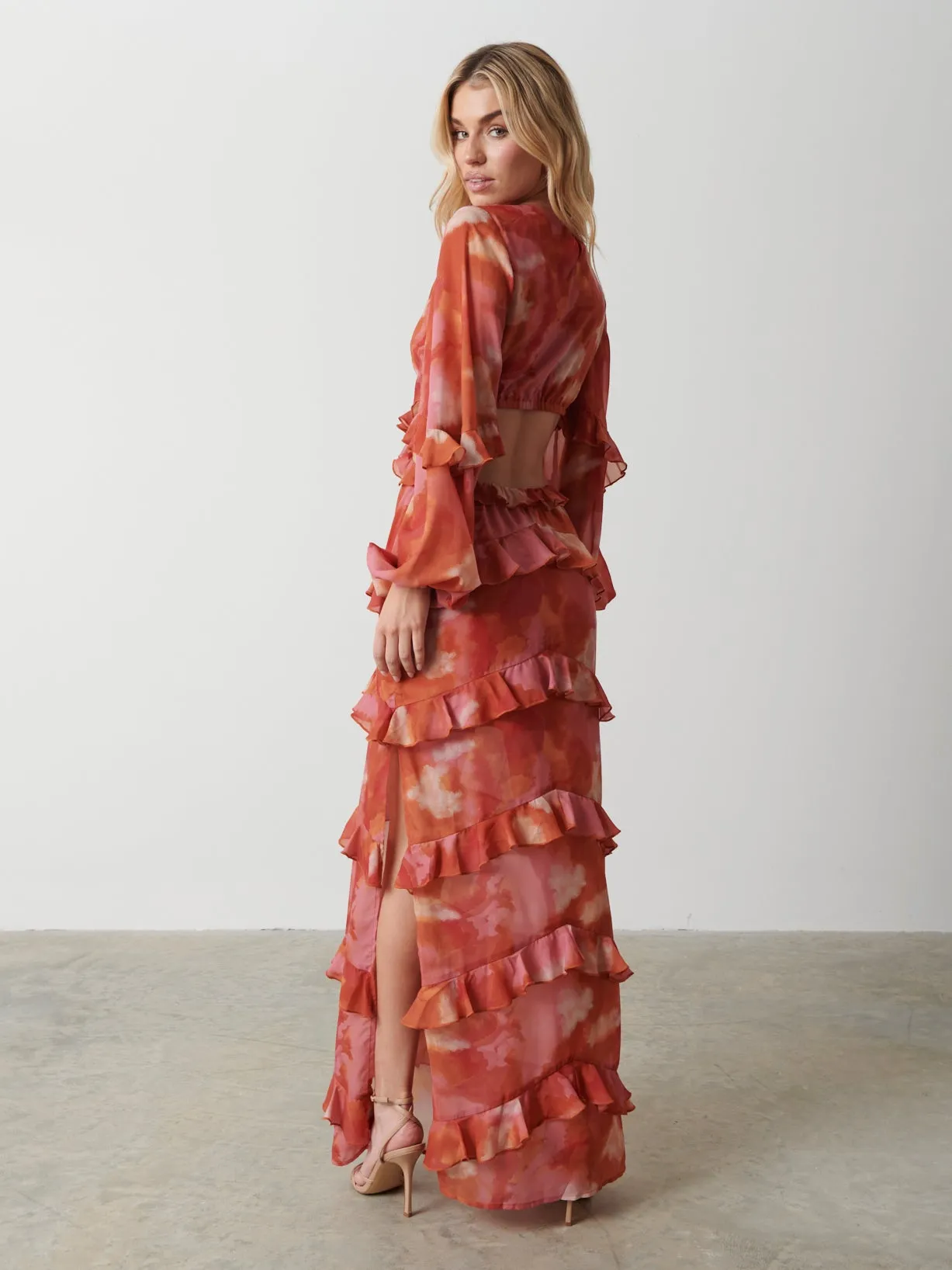 Evie Ruffle Maxi Dress - Abstract Watercolour sold by Pretty Lavish product image thumbnail 3