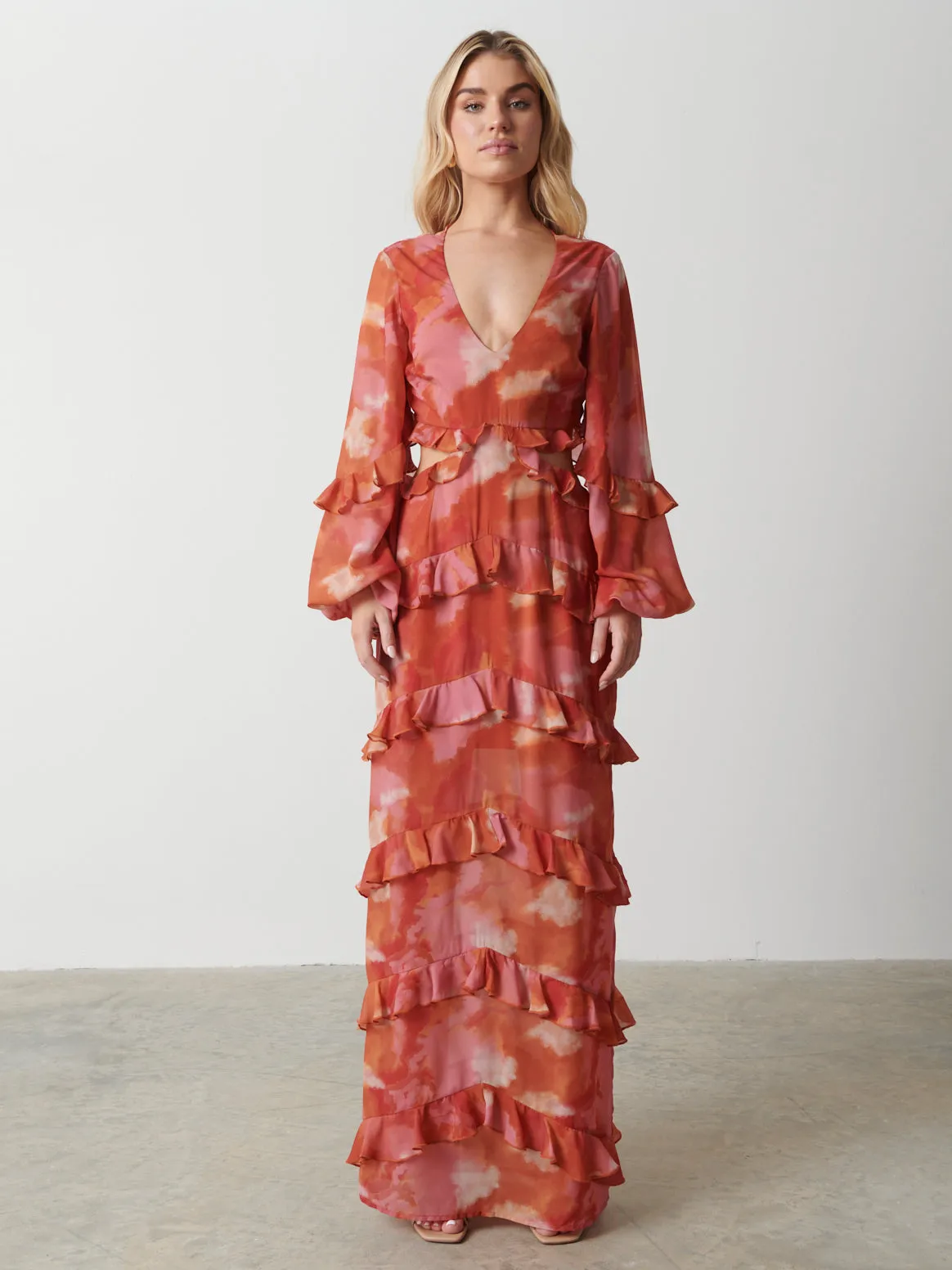 Evie Ruffle Maxi Dress - Abstract Watercolour sold by Pretty Lavish product image thumbnail 5