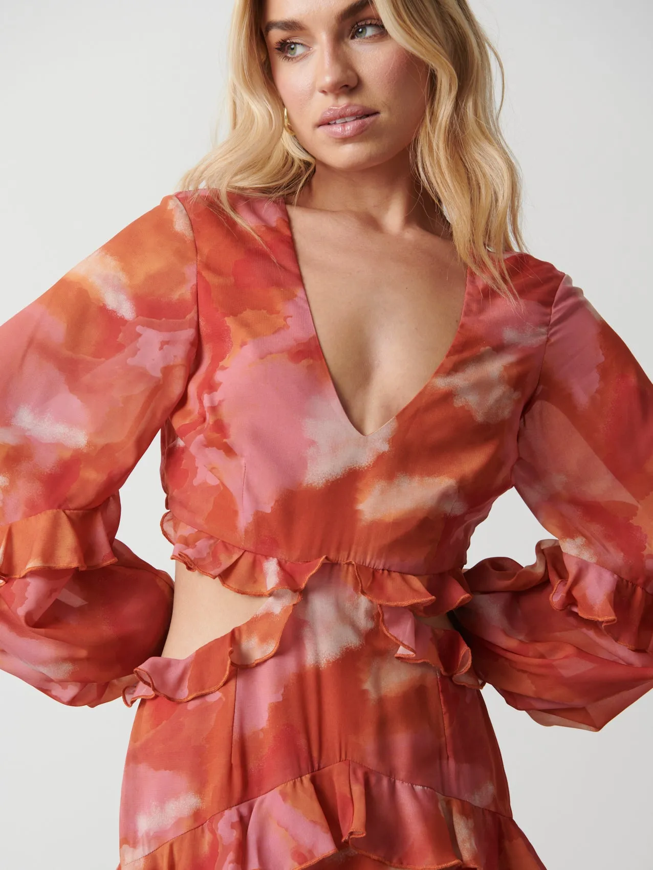 Evie Ruffle Maxi Dress - Abstract Watercolour sold by Pretty Lavish product image thumbnail 2