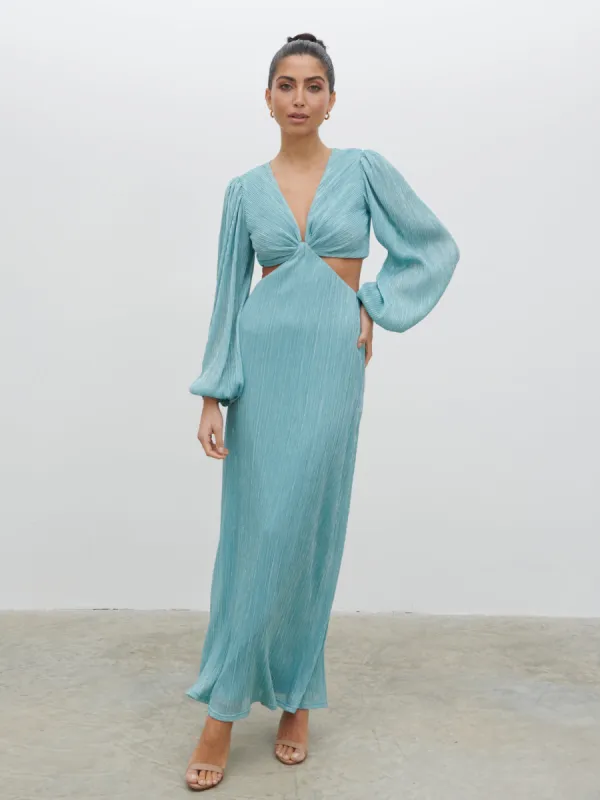 Zaya Plisse Metallic Maxi Dress - Blue sold by Pretty Lavish