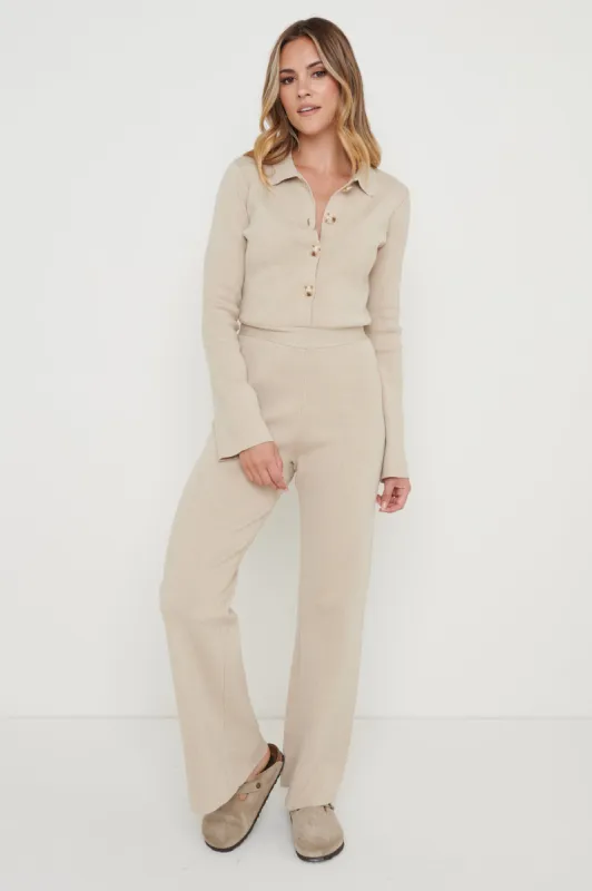 Daisy Wide Leg Knit Jumpsuit- Beige Marl sold by Pretty Lavish
