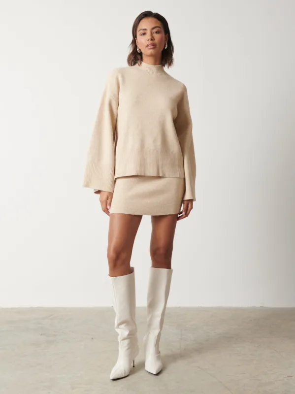 Sloane A-line Knit Mini Skirt - Oatmeal sold by Pretty Lavish