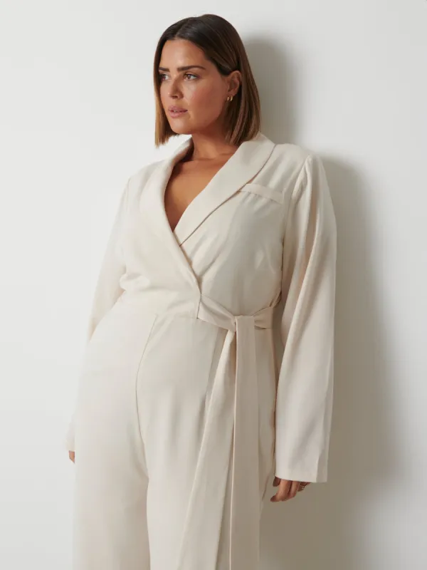 Vienna Tied Jumpsuit Curve - Oyster sold by Pretty Lavish