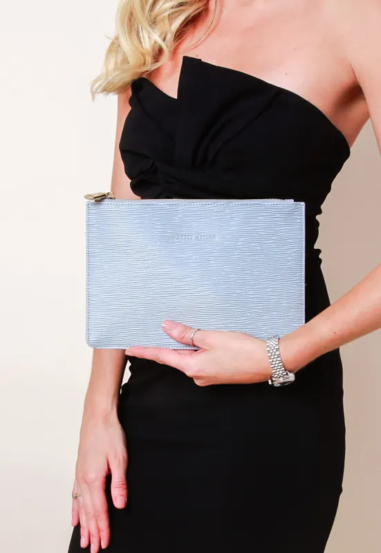 Outlet Ribbed Leather Clutch Bag - Grey made by Pretty Lavish