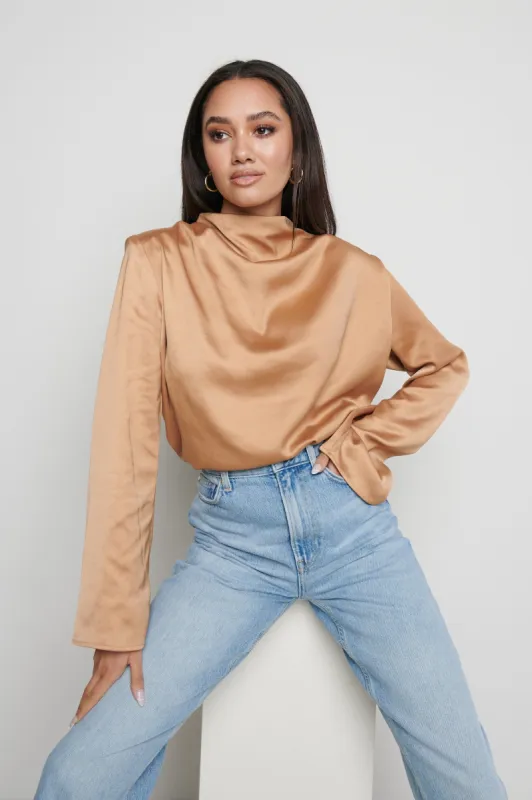 Jayda Cowl Neck Blouse - Brown sold by Pretty Lavish
