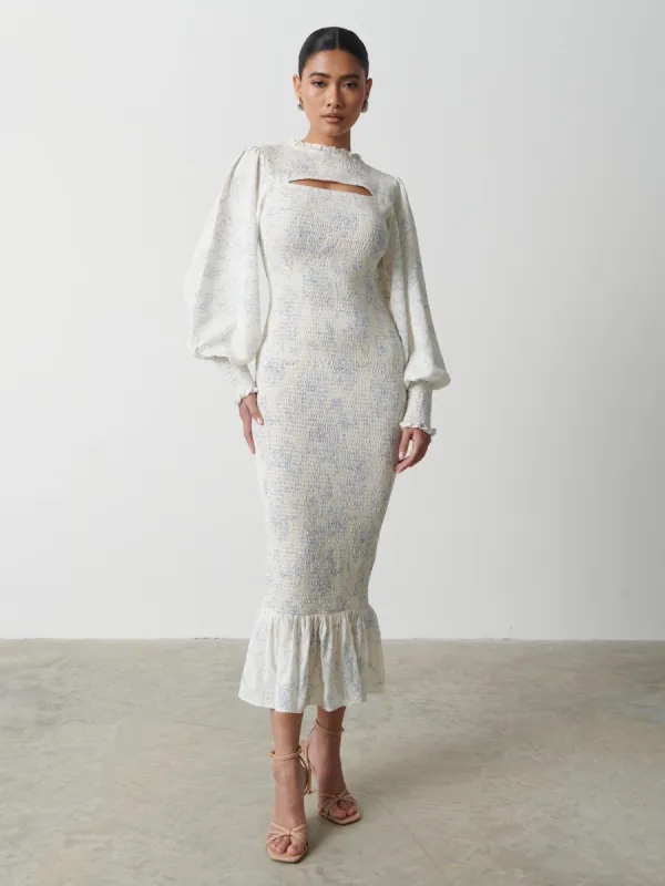 Elise Cut Out Shirred Printed Midaxi Dress - Peony Abstract Floral Print sold by Pretty Lavish
