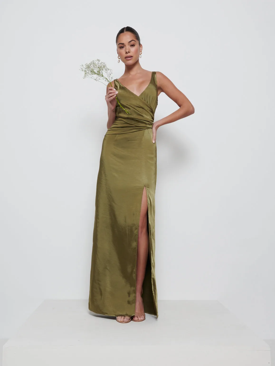 Esmee Wrap Maxi Bridesmaid Dress - Dark Olive sold by Pretty Lavish