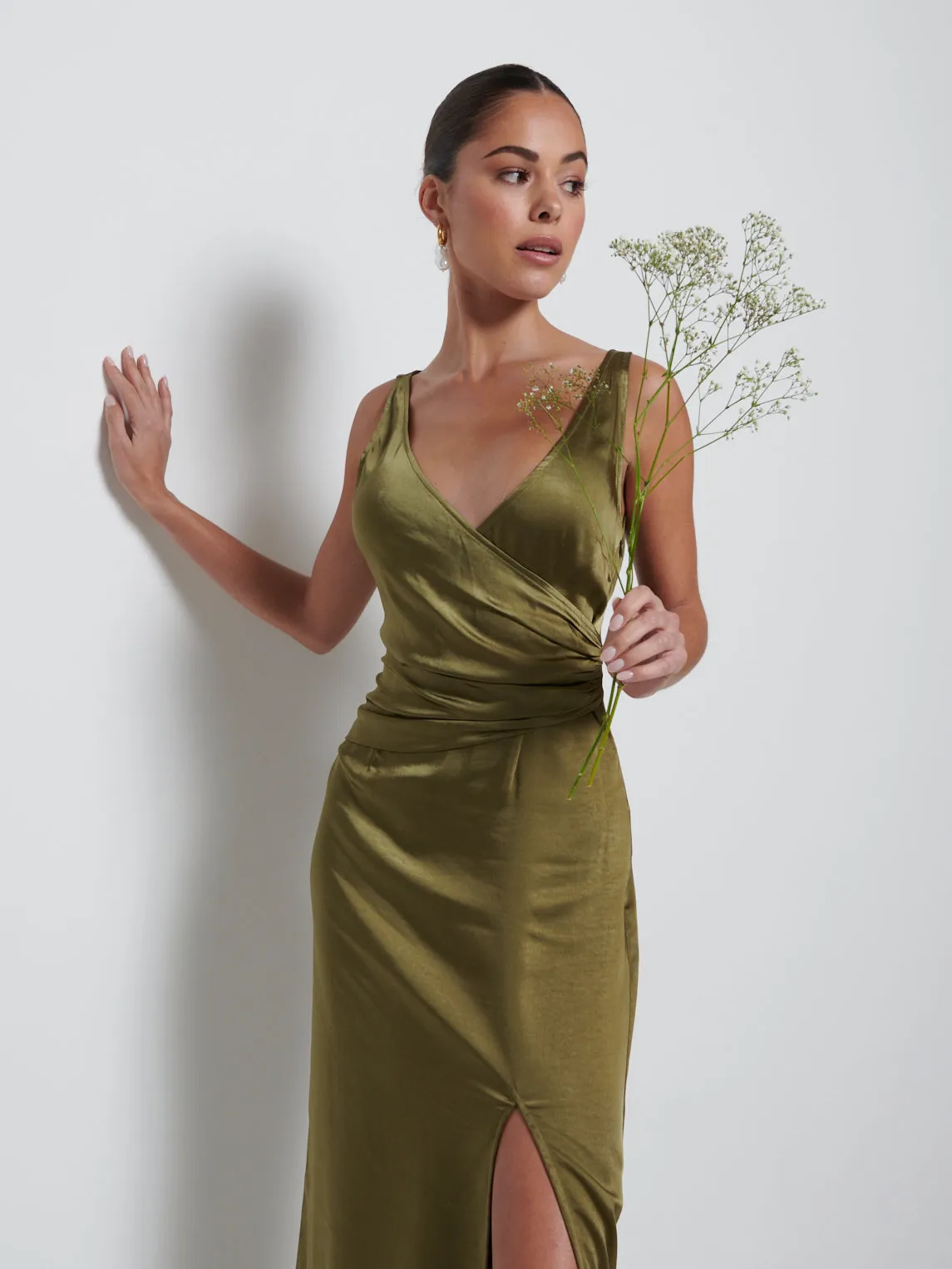 Esmee Wrap Maxi Bridesmaid Dress - Dark Olive sold by Pretty Lavish product image thumbnail 2