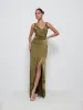 Esmee Wrap Maxi Bridesmaid Dress - Dark Olive sold by Pretty Lavish