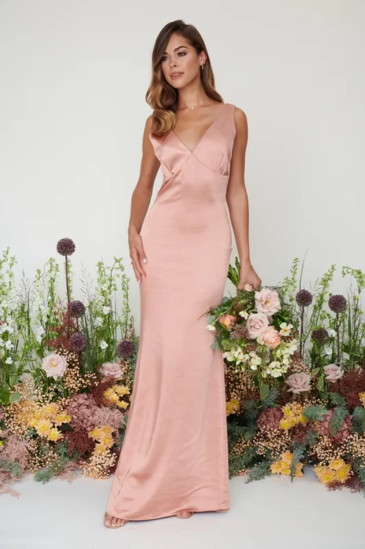 Piper Maxi Bridesmaid Dress - Matte Tan Blush sold by Pretty Lavish