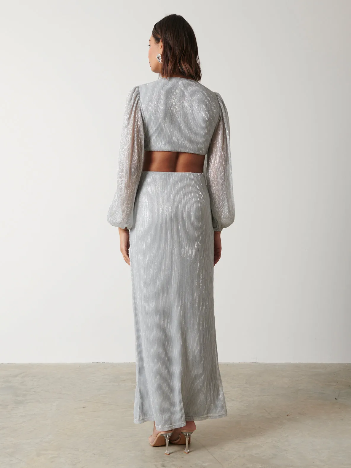 Zaya Plisse Metallic Maxi Dress - Silver sold by Pretty Lavish product image thumbnail 3