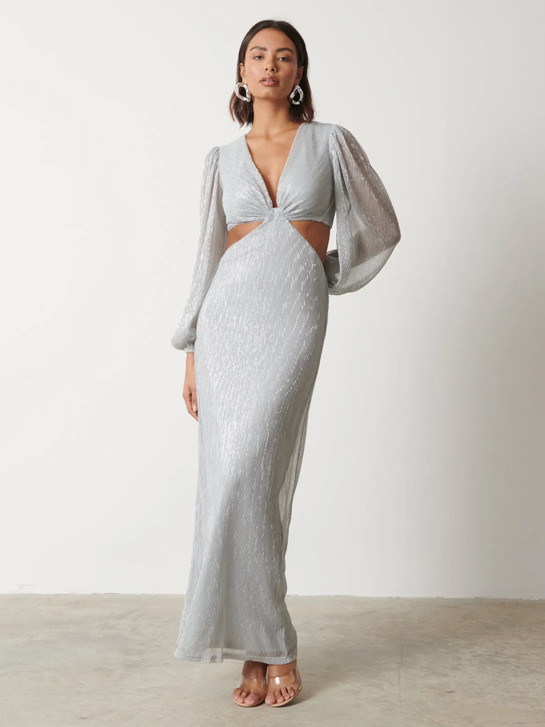 Zaya Plisse Metallic Maxi Dress - Silver sold by Pretty Lavish