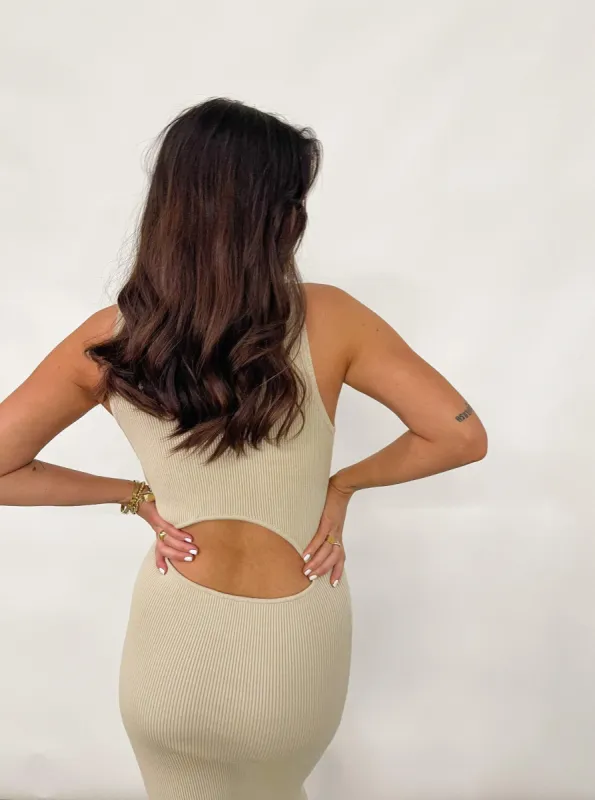 Billie Cut Out Midi Dress - Beige sold by Pretty Lavish