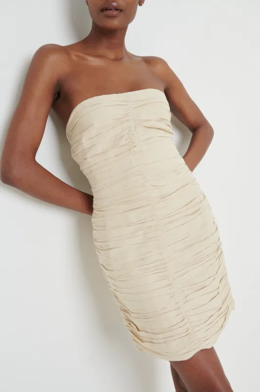 Matilda Mini Ruched Dress - Cream sold by Pretty Lavish