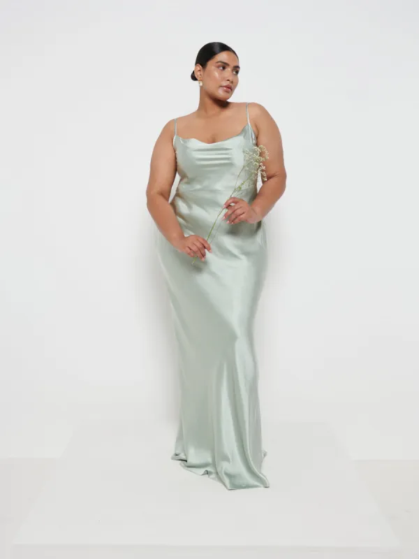 Keisha Maxi Bridesmaid Dress Curve - Matte Sage sold by Pretty Lavish