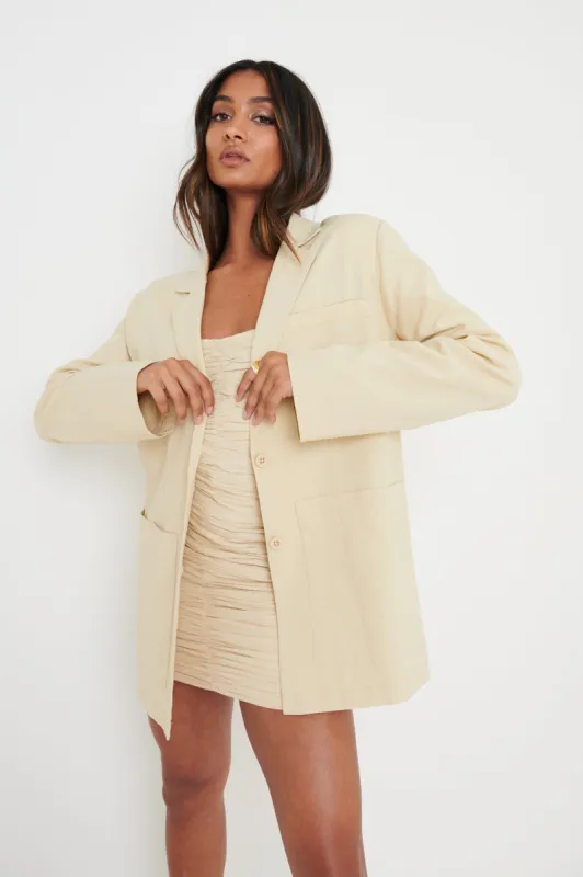 Dylan Dad Linen Blazer - Beige sold by Pretty Lavish
