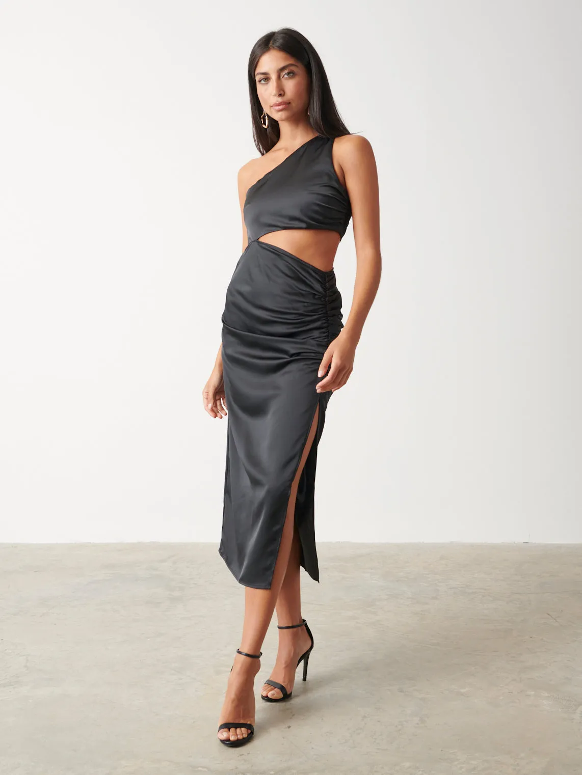 Sachi Cut Out Ruched Midaxi Dress - Black sold by Pretty Lavish