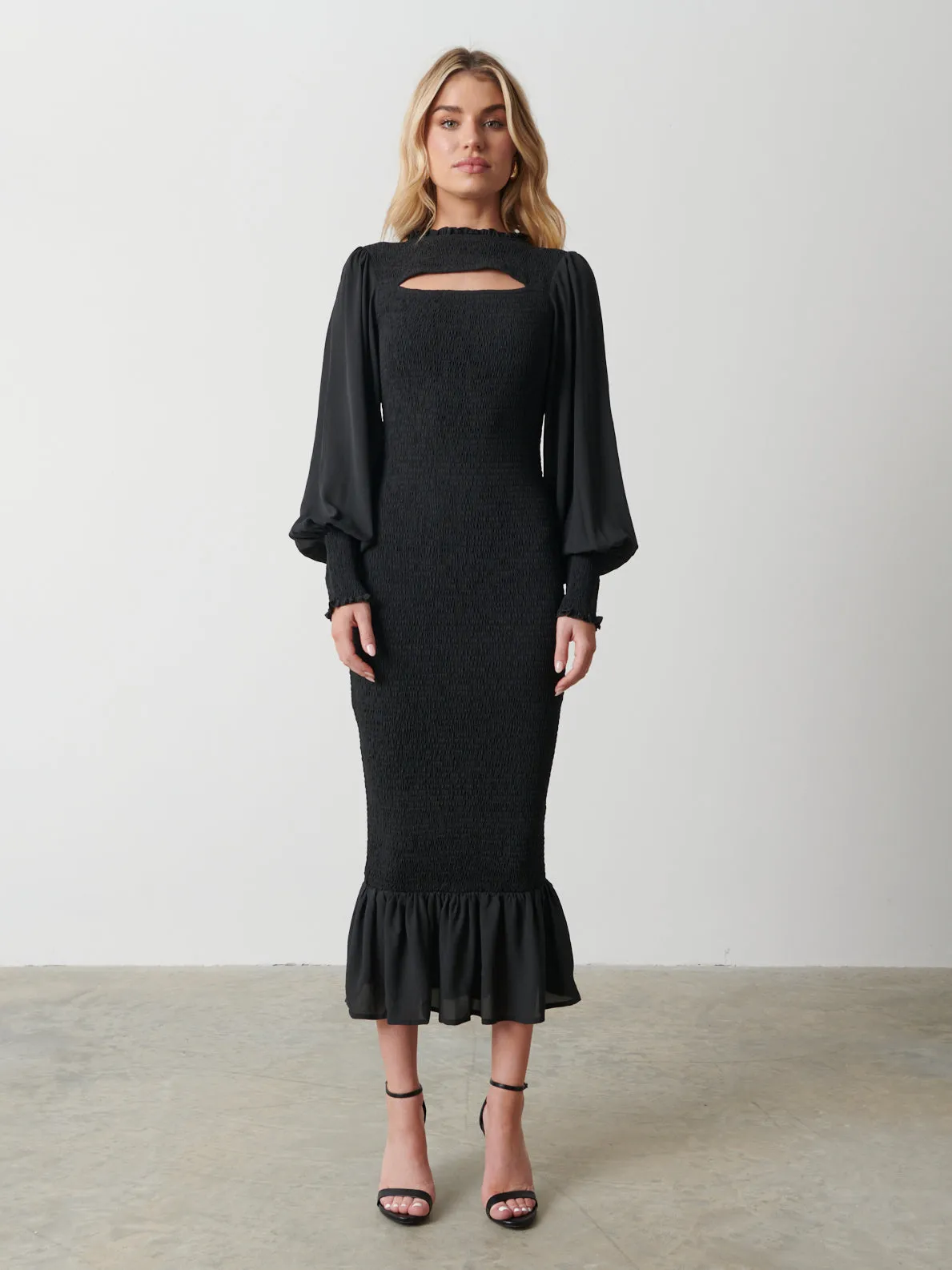 Elise Cut Out Shirred Midaxi Dress - Black sold by Pretty Lavish product image thumbnail 4