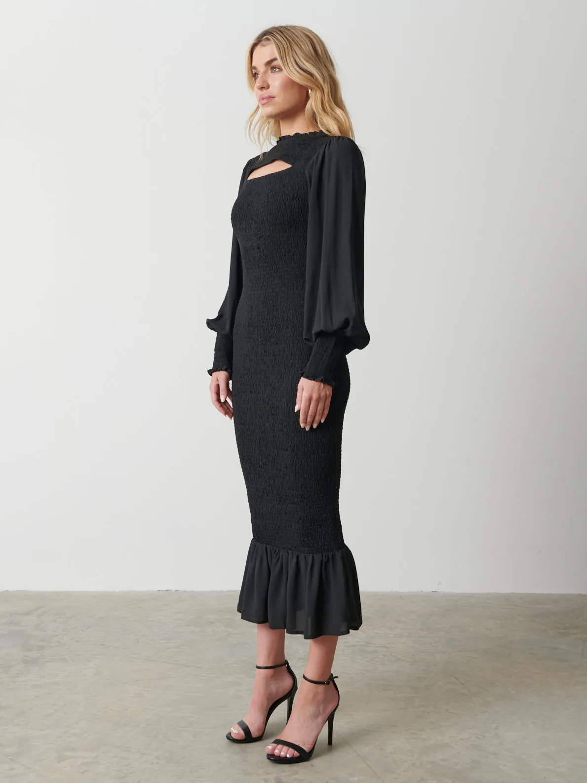 Elise Cut Out Shirred Midaxi Dress - Black sold by Pretty Lavish product image thumbnail 5