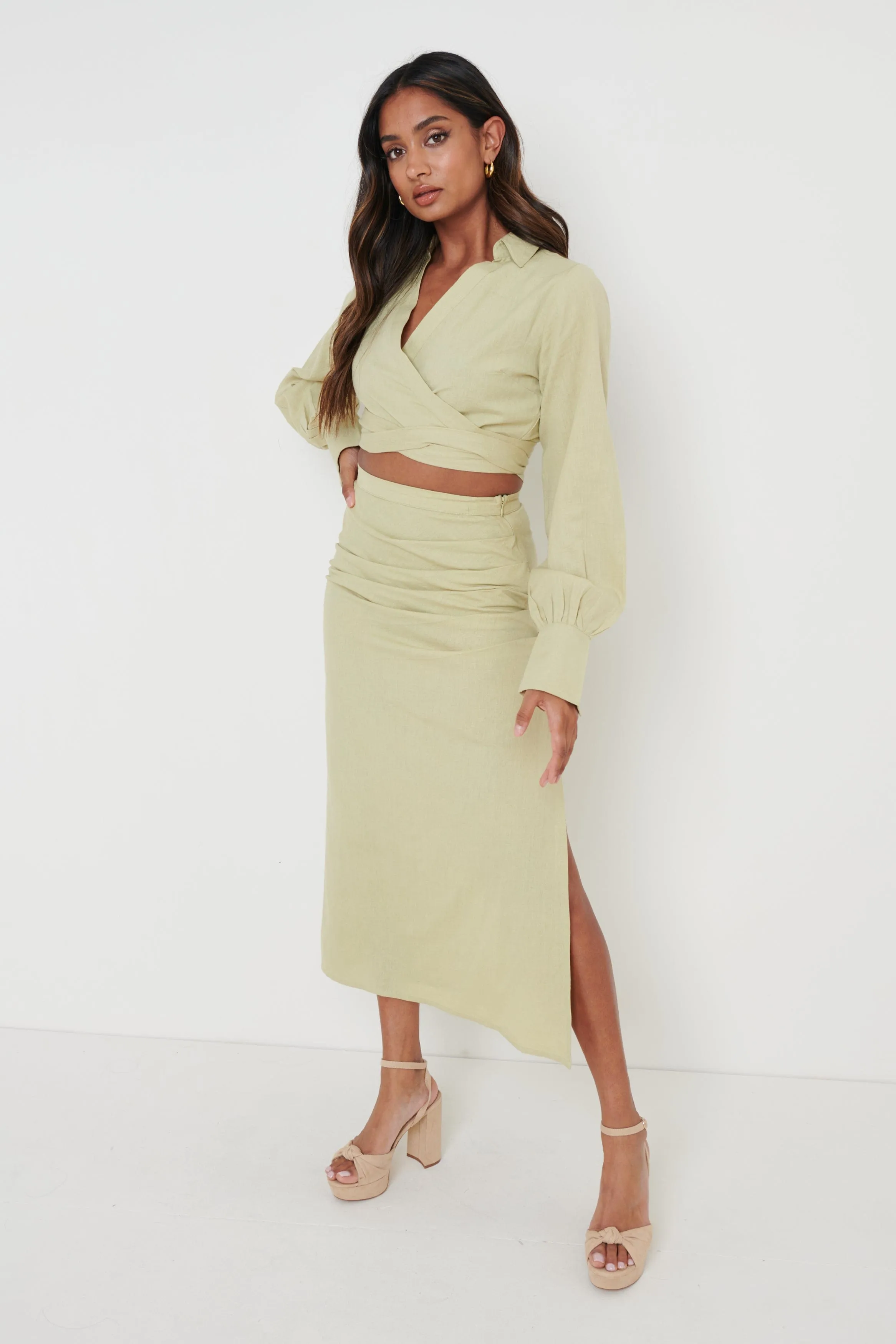 Harrie Ruched Skirt - Olive Green sold by Pretty Lavish