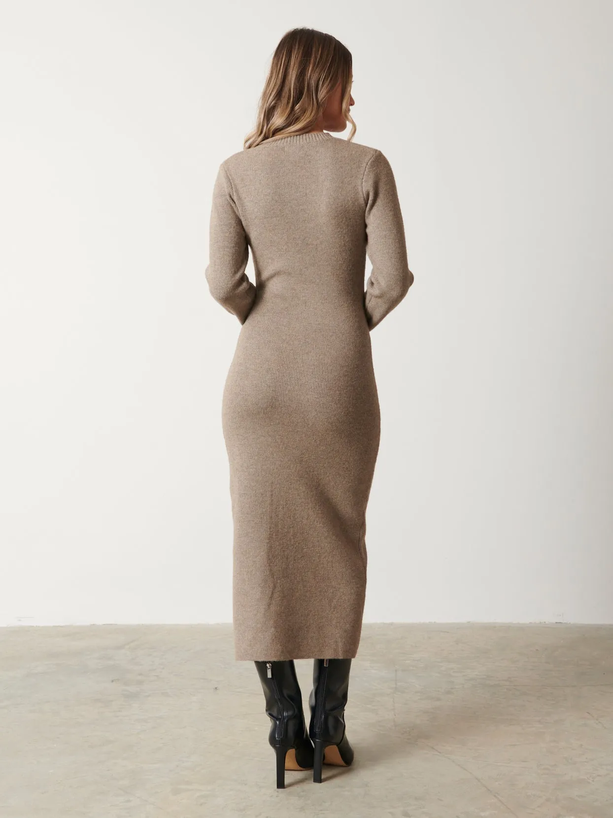 Elena Cut Out Knit Midaxi Dress - Mushroom sold by Pretty Lavish product image thumbnail 3