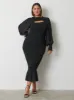Elise Cut Out Shirred Midaxi Dress Curve - Black sold by Pretty Lavish
