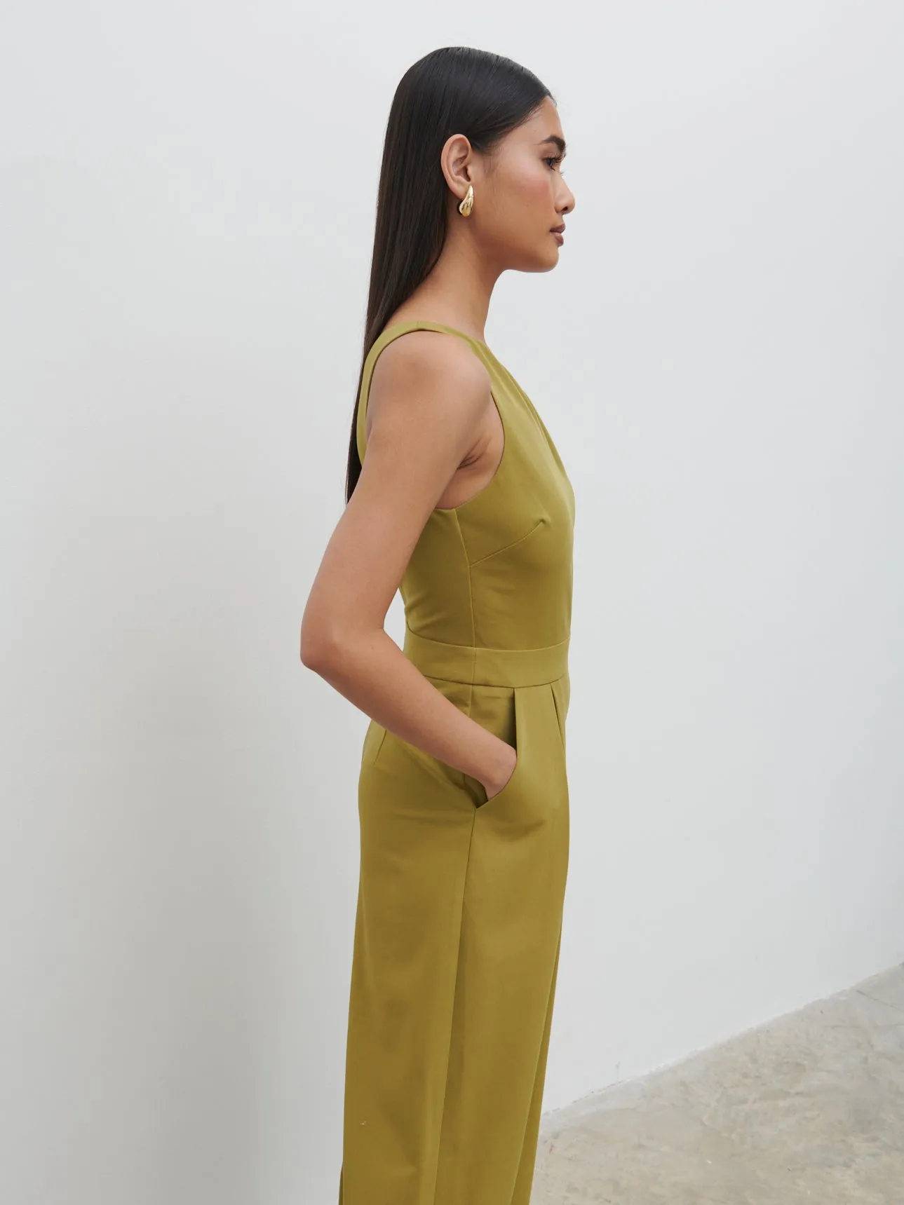 Natalie One Shoulder Jumpsuit - Tarragon Green sold by Pretty Lavish product image thumbnail 2