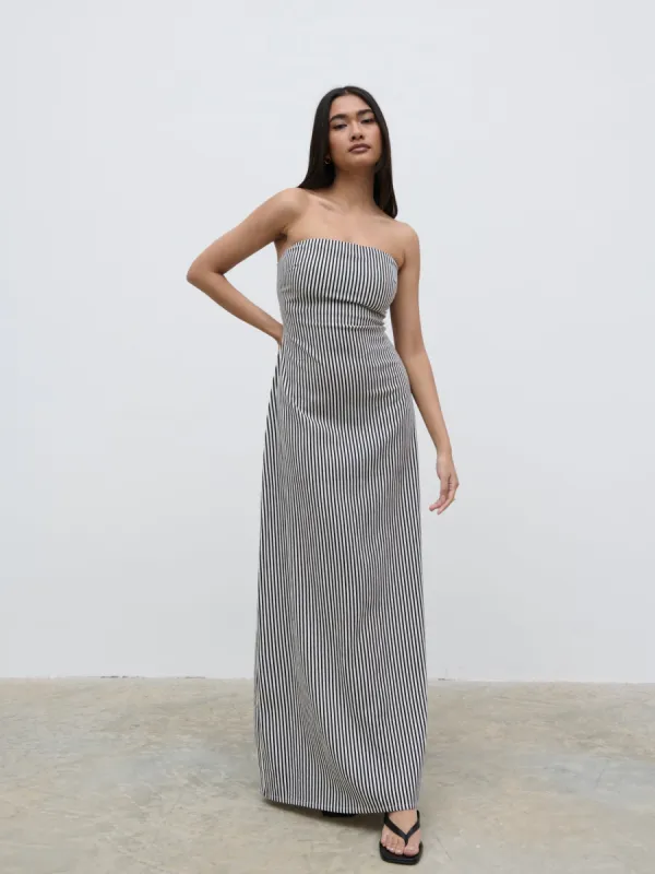 Sunny Striped Bandeau Dress - Stone and Black sold by Pretty Lavish