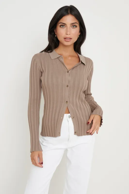 Micah Ribbed Knit Button Shirt - Taupe sold by Pretty Lavish