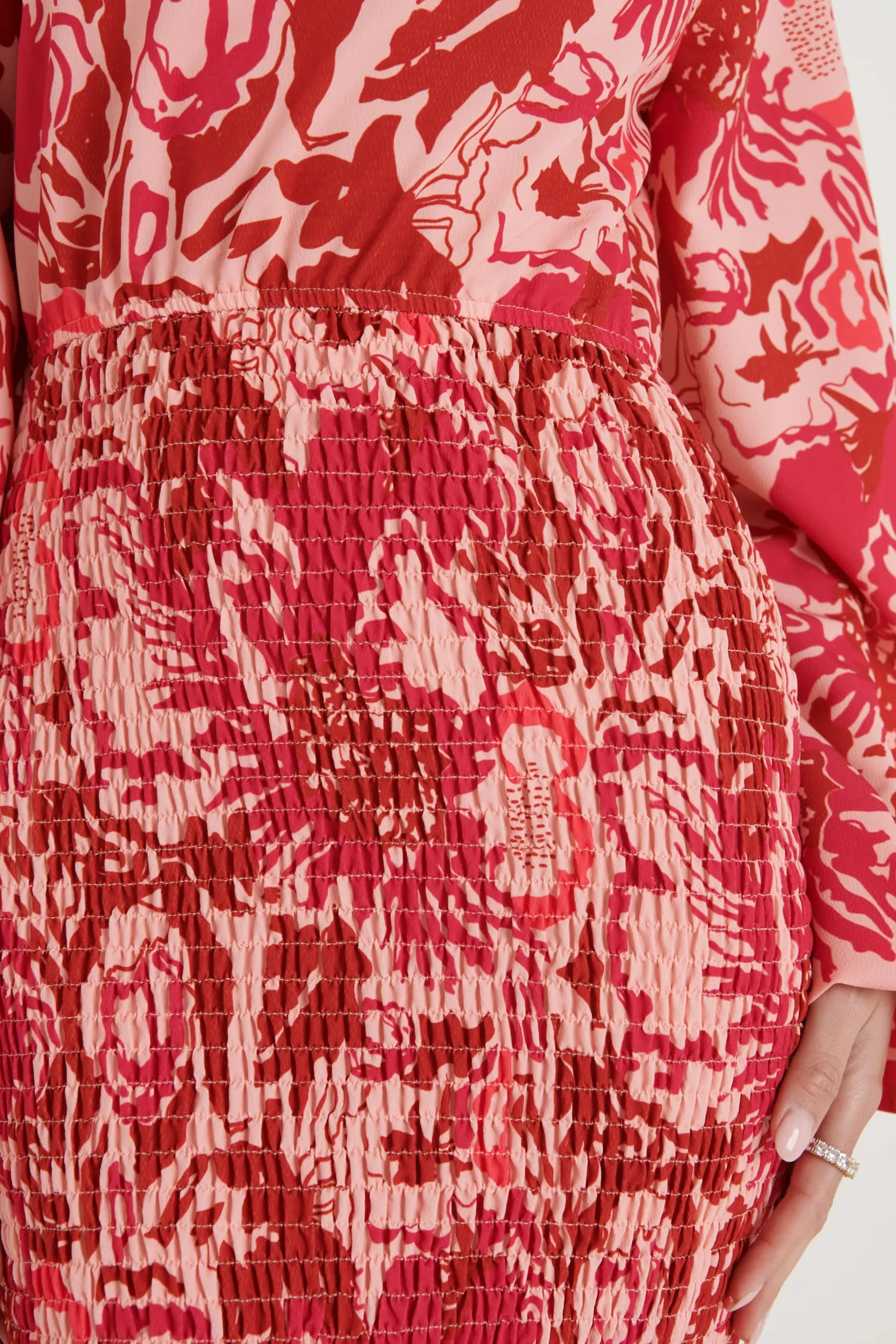 Emily High Neck Shirred Midaxi - Pink and Red Floral sold by Pretty Lavish product image thumbnail 4