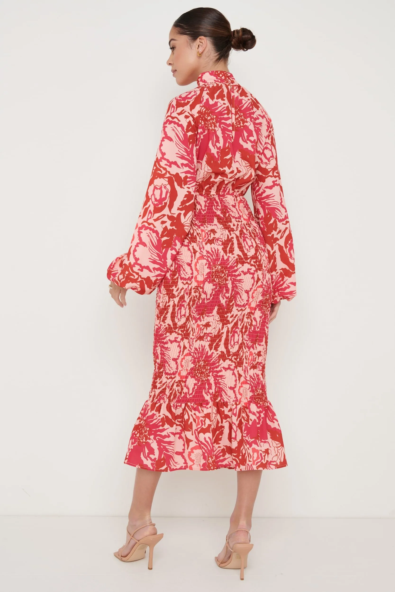 Emily High Neck Shirred Midaxi - Pink and Red Floral sold by Pretty Lavish product image thumbnail 3