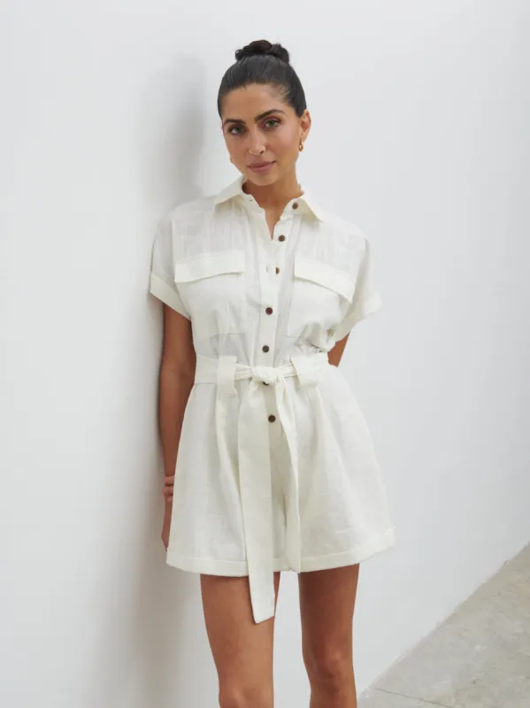 Anica Utility Playsuit - Cream sold by Pretty Lavish