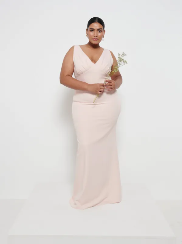 Esmee Crepe Maxi Bridesmaid Dress Curve - Blush sold by Pretty Lavish