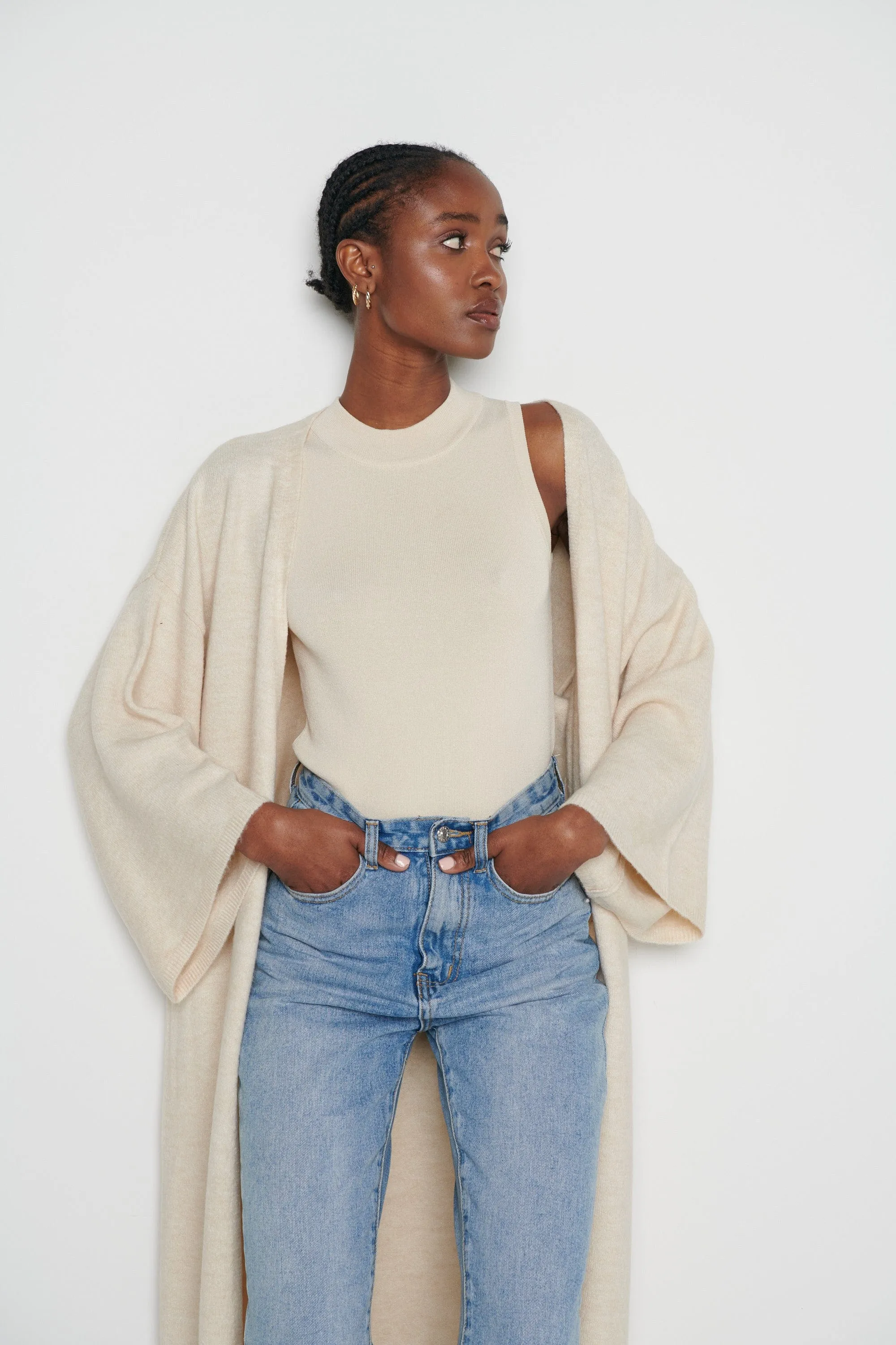 Jean Kimono Sleeve Maxi Cardigan - Beige sold by Pretty Lavish product image thumbnail 2