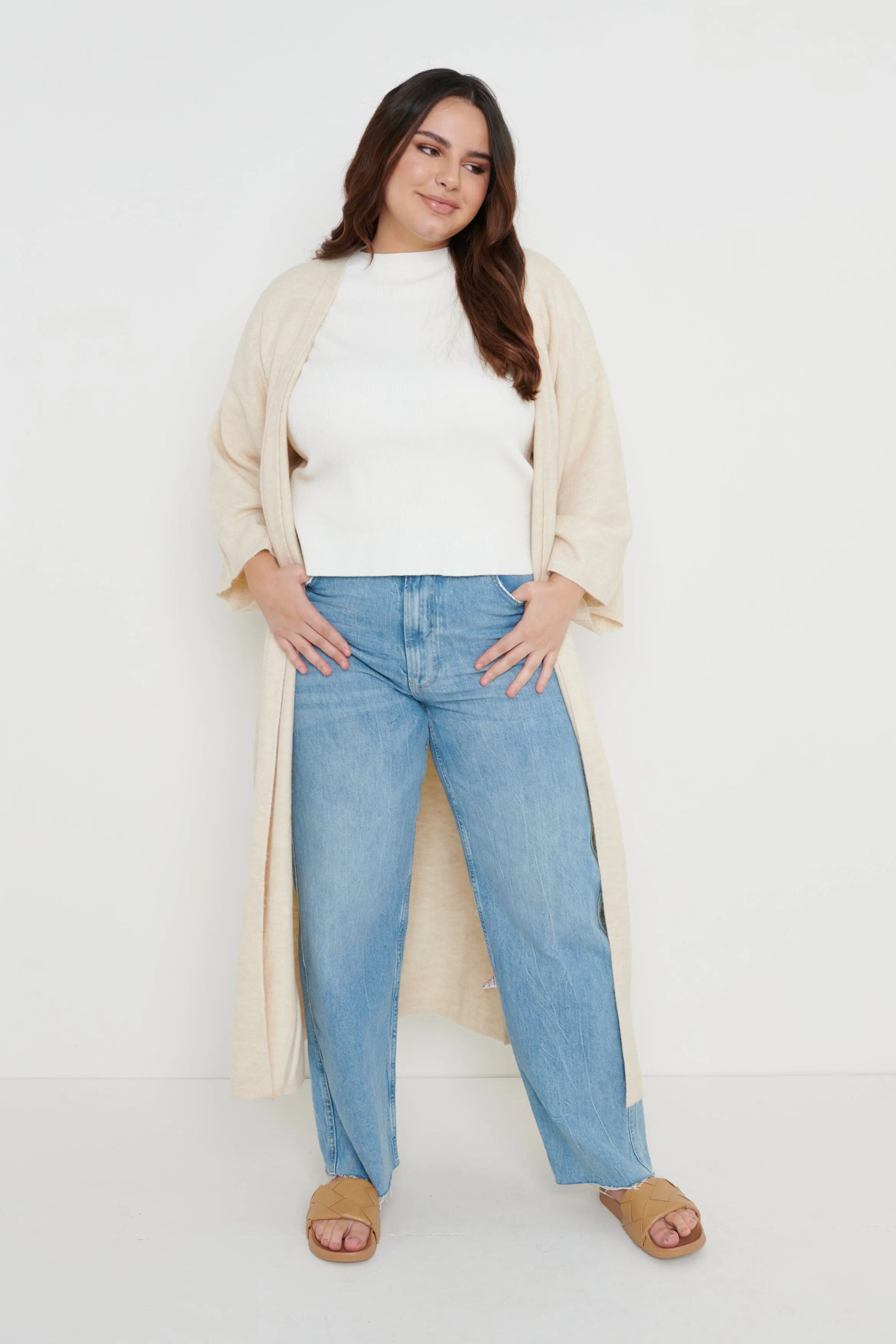 Jean Kimono Sleeve Maxi Cardigan - Beige sold by Pretty Lavish product image thumbnail 4