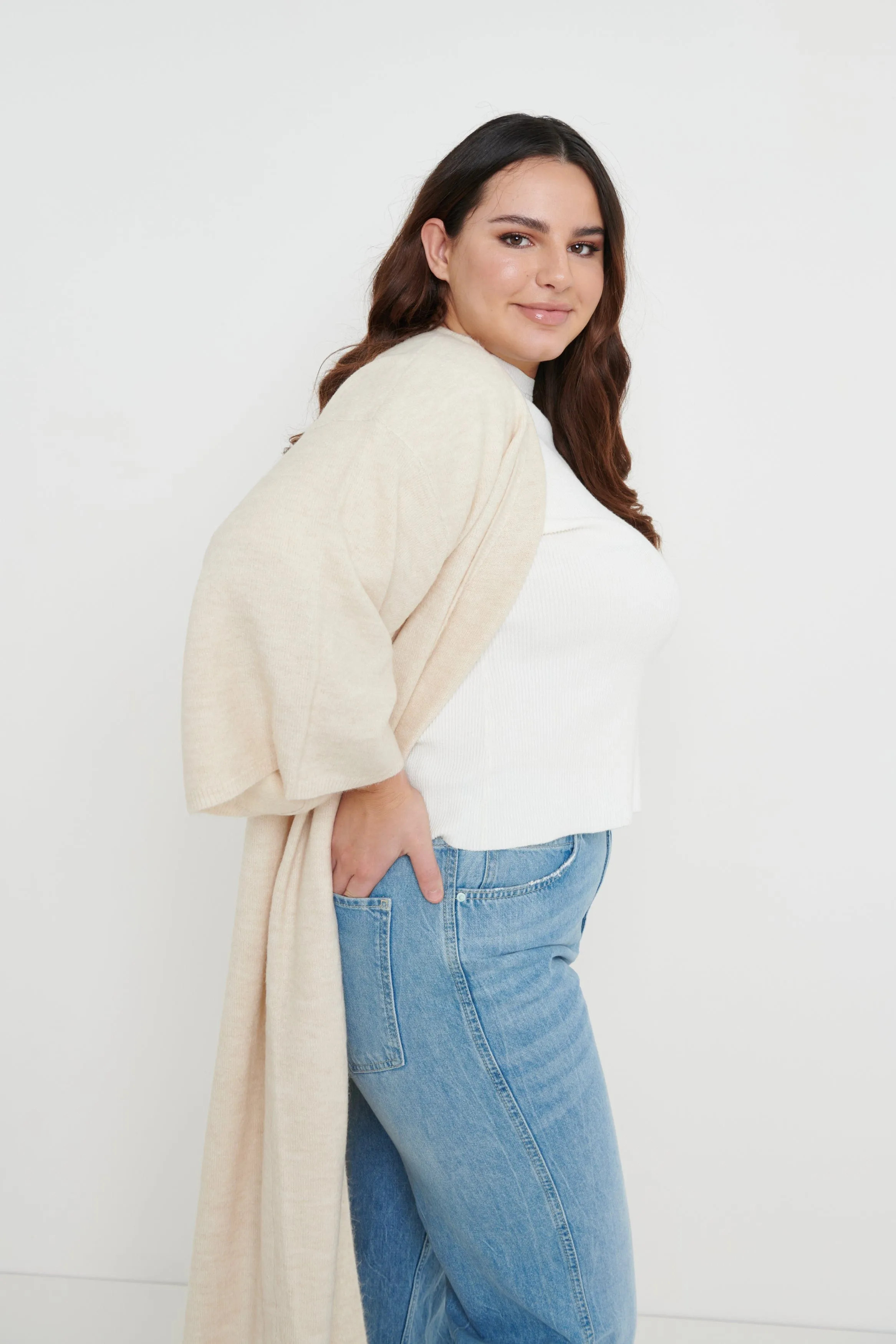 Jean Kimono Sleeve Maxi Cardigan - Beige sold by Pretty Lavish product image thumbnail 5