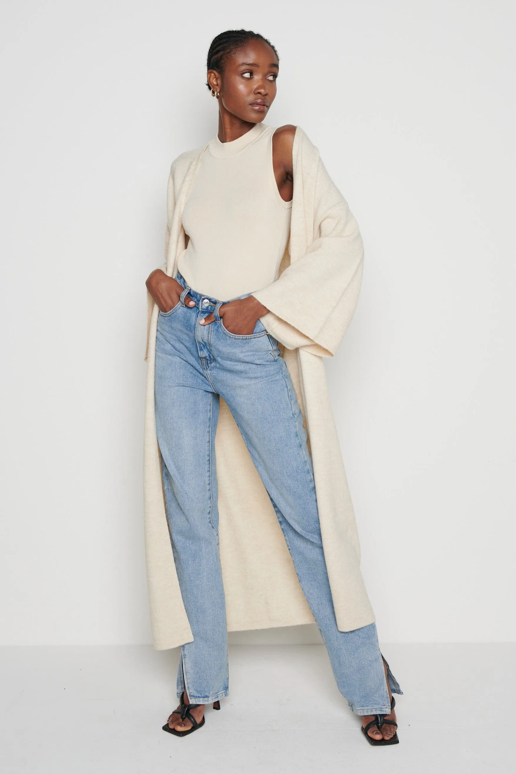 Jean Kimono Sleeve Maxi Cardigan - Beige sold by Pretty Lavish