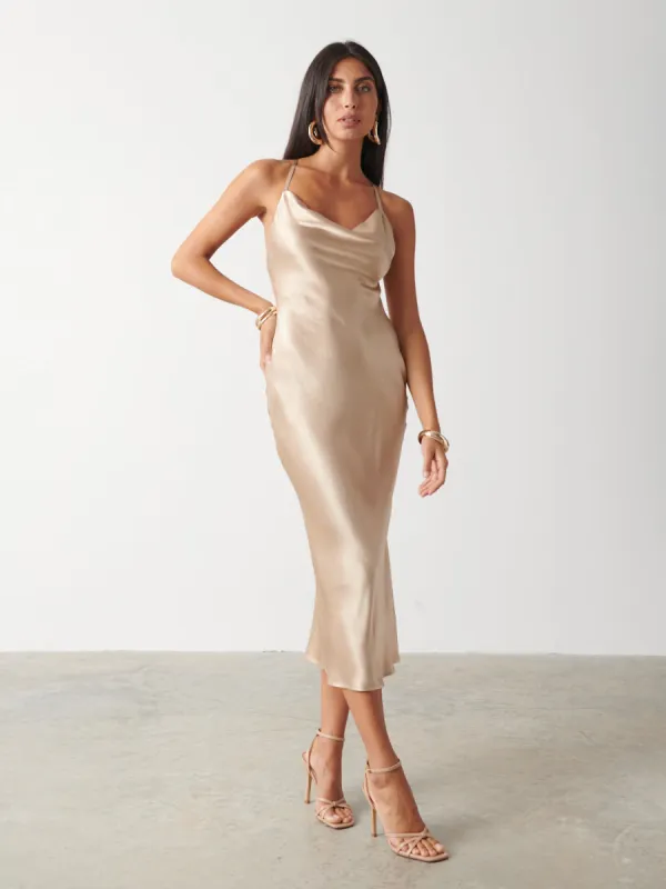 Ruby Strappy Midaxi Dress - Gold Metallic sold by Pretty Lavish