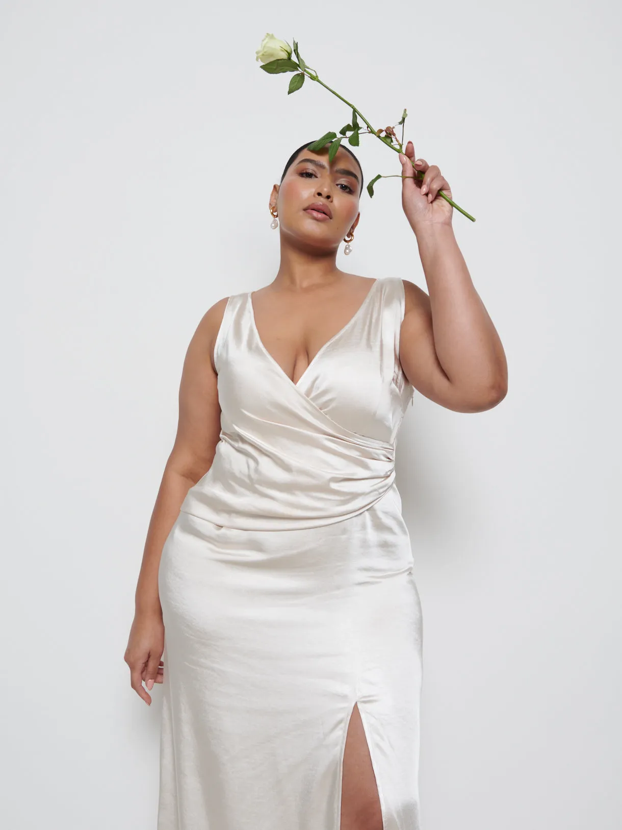 Esmee Wrap Maxi Bridesmaid Dress Curve - Champagne sold by Pretty Lavish product image thumbnail 2