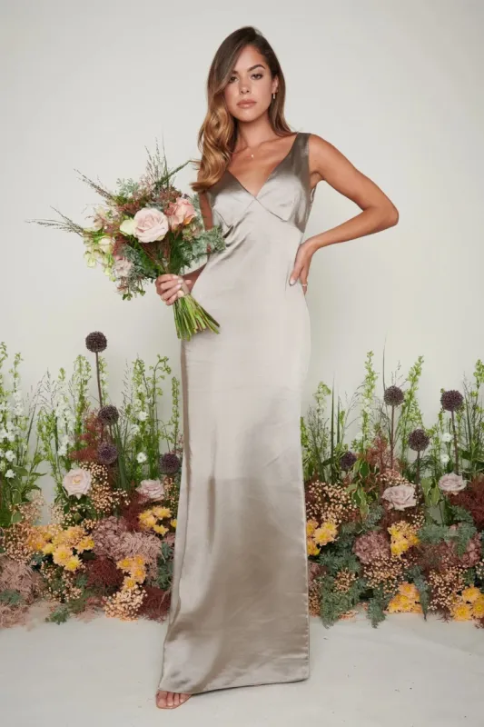 Piper Maxi Bridesmaid Dress - Matte Olive Grey sold by Pretty Lavish
