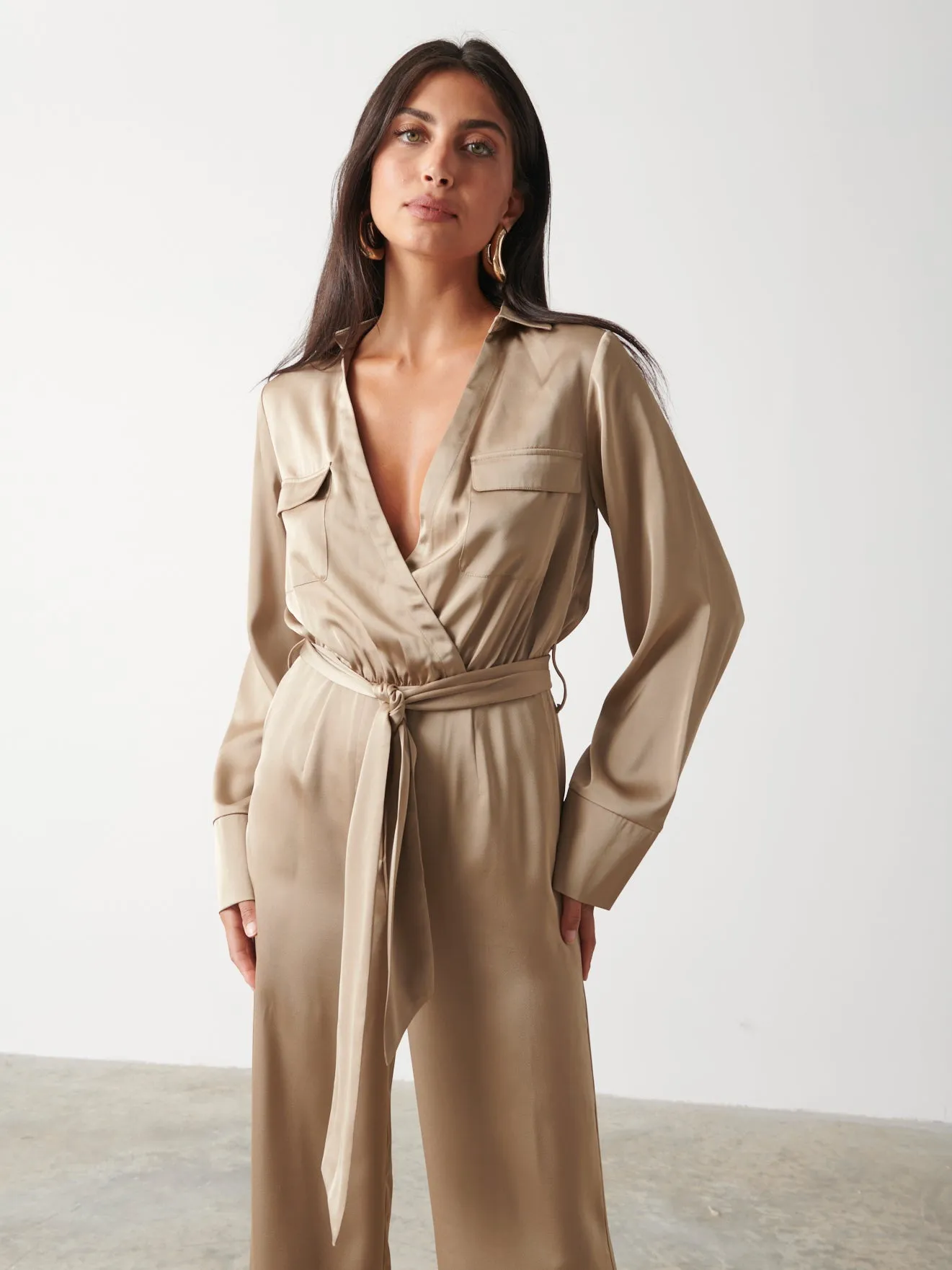 Carmen Satin Jumpsuit - Light Olive sold by Pretty Lavish product image thumbnail 3